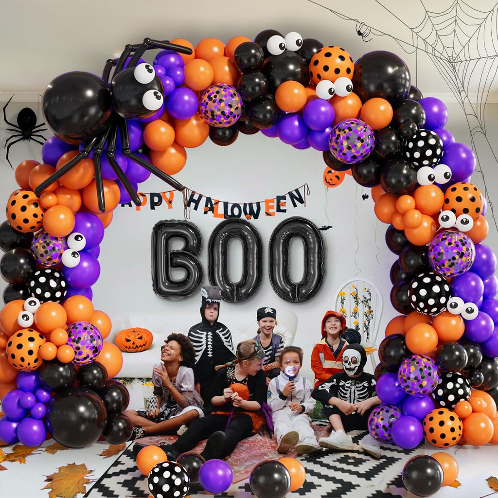 Halloween Balloon Garland Arch Kit, BOO Black And Orange Confetti Balloons With Spider Decorations Party Balloon Chain