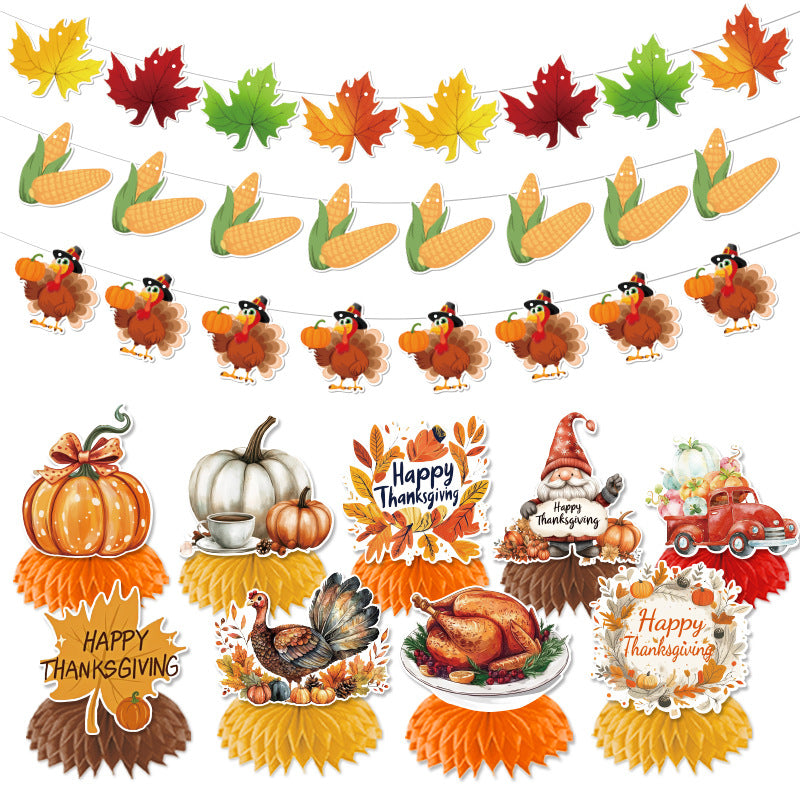 Thanksgiving Fall Pumpkin Maple Leaf Bunting Banner Party Decorations Hanging Flag Set