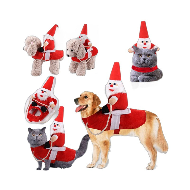 Riding Horse Pet Costume for Dogs and Cats, Funny Santa Claus Outfit for Halloween Christmas