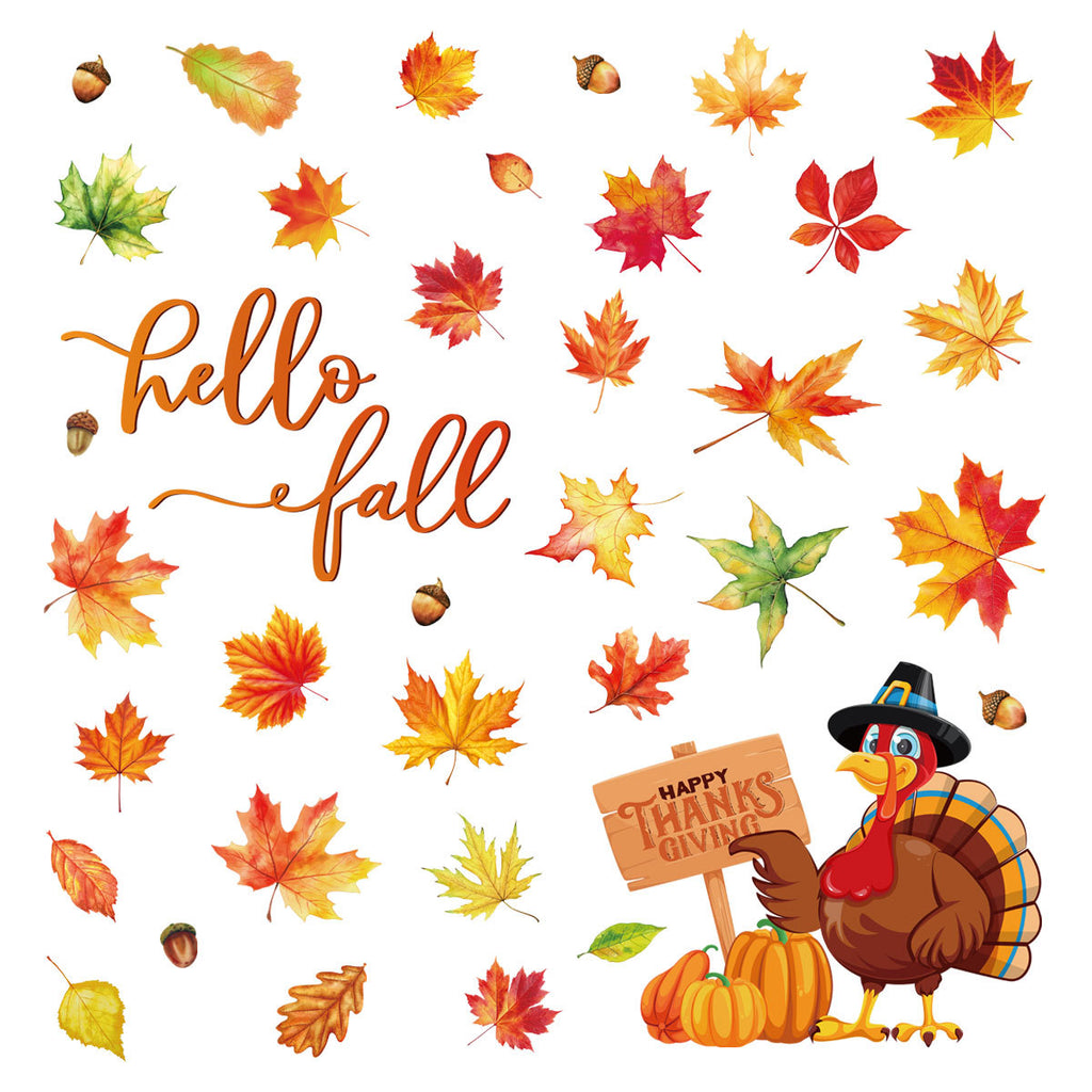 Thanksgiving Turkey Maple Leaf PVC Window Clings Static Sticker Storefront Glass Decor