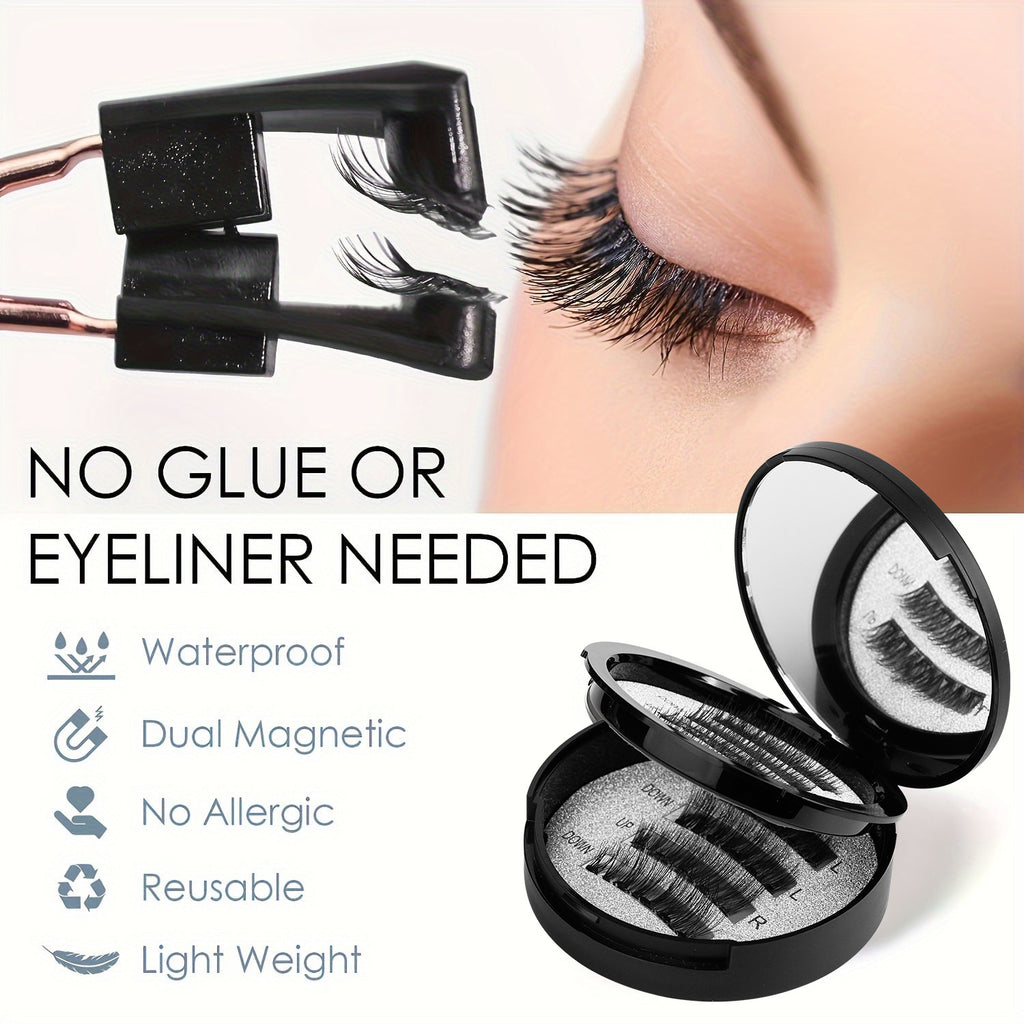 Magnetic False Lashes 3D Volume with Applicator Lash Case Portable Eyelash Kit Set