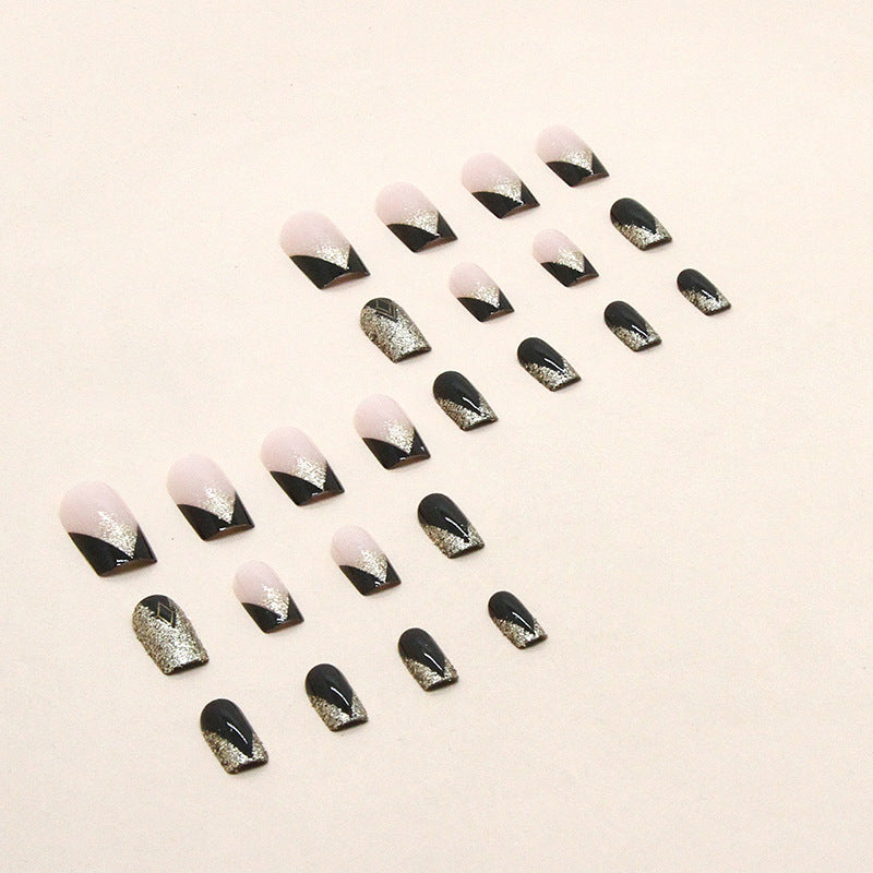 Sparkle French Press On Nails Glitter Short Fake Nails Sweet Chic Glam False Nails Set