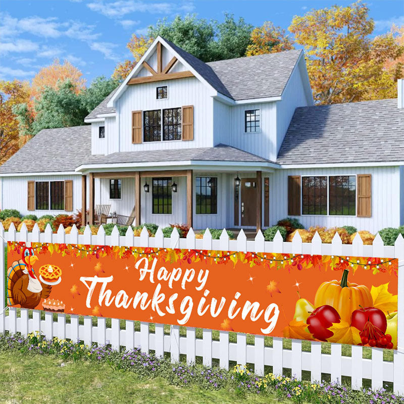 Thanksgiving Happy Fall Banner Pumpkin Turkey Harvest Party Decorations Bunting