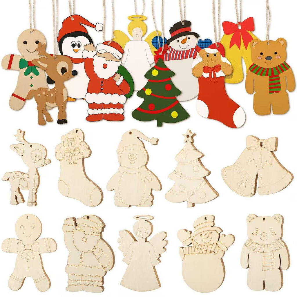 Wooden Snowman Christmas Ornaments, Rustic DIY Hanging Wood Slice Decorations for Party
