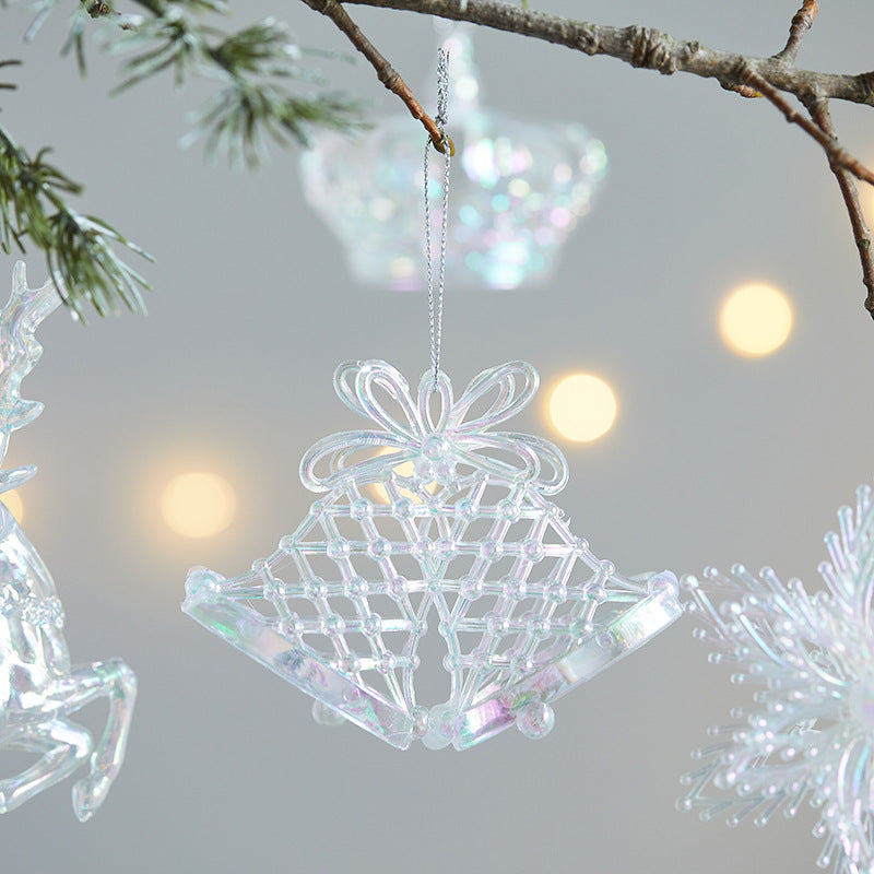 Acrylic Rainbow Snowflake Christmas Tree Ornaments, Transparent Bell Crown Hanging Decor