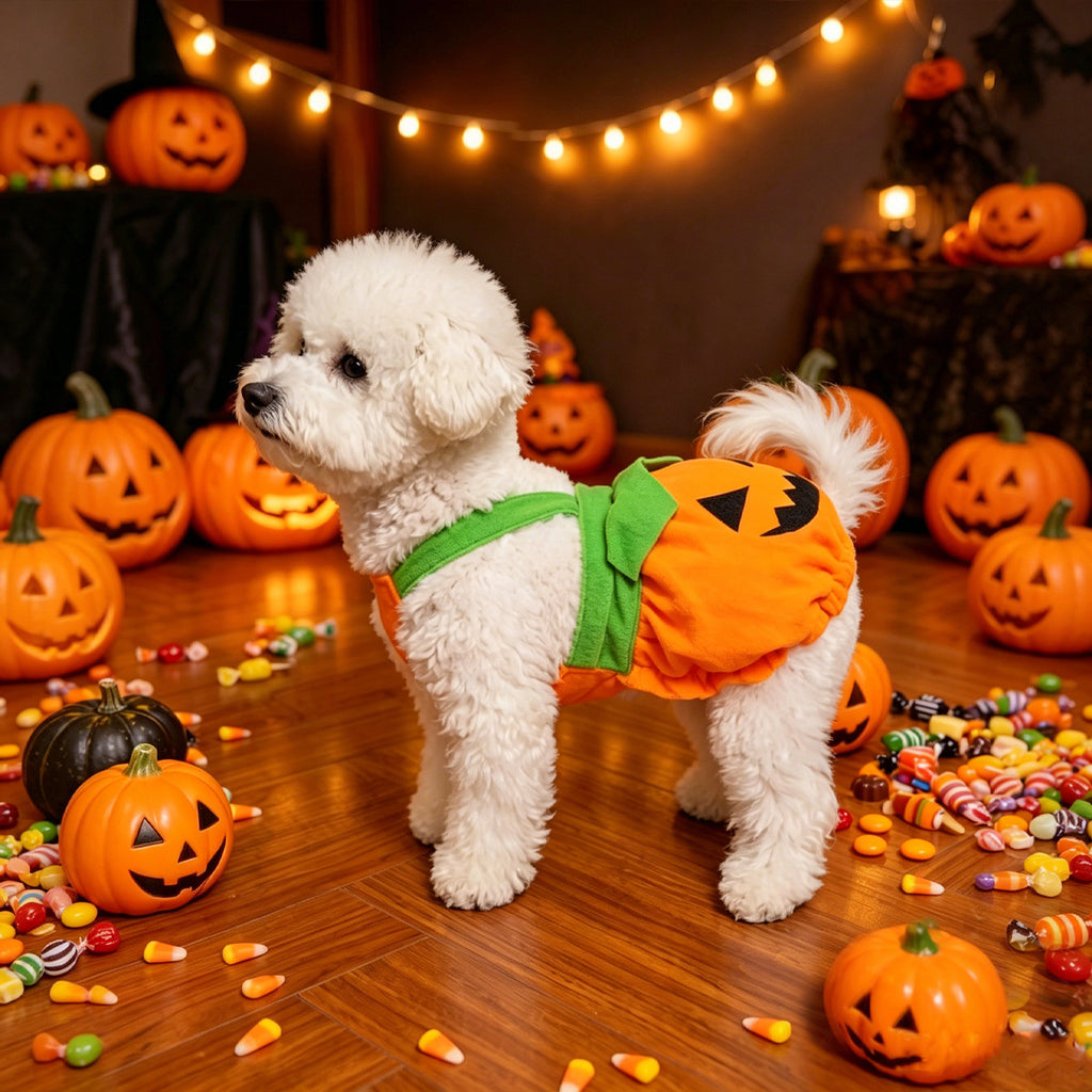 Pumpkin Pet Dress Costume, Funny Halloween Outfit for Teddy Bichon Small Dogs and Cats