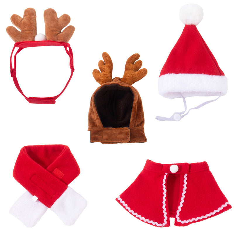 Pet Christmas Cape Scarf Hat Set, Santa Costume for Cats and Dogs Holiday Outfit