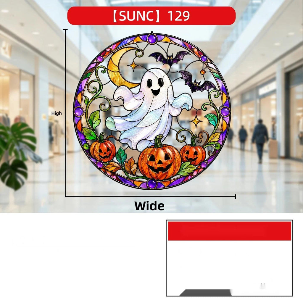 Halloween Pumpkin Ghost Window Clings, Iridescent Holographic Glass Stickers