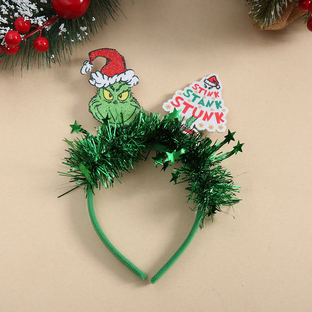 Fuzzy Green Monster Christmas Headband Cartoon Funny Hair Accessory for Kids Adults