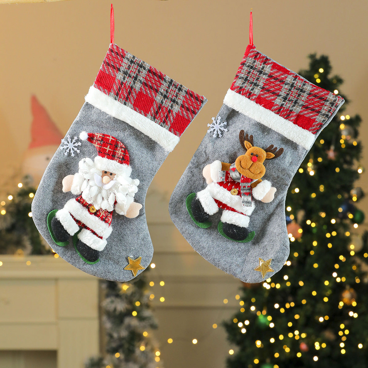 Large 3D Plush Character Christmas Stockings, Kids Gift Candy Bag Holiday Decorations