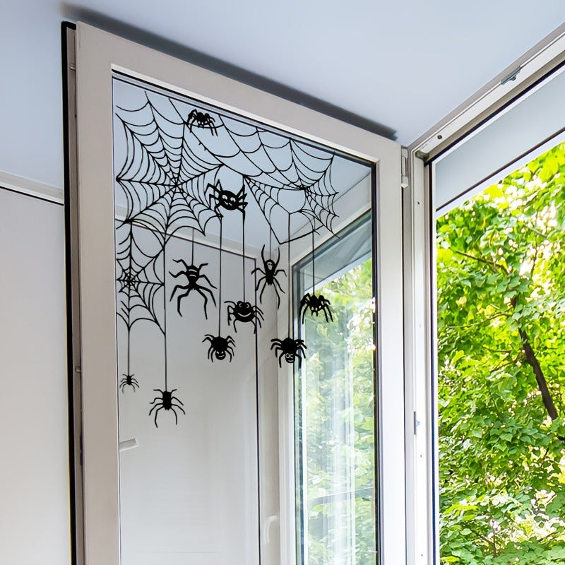 Halloween Spider Web Window Clings, Black Spooky Glass Static Stickers