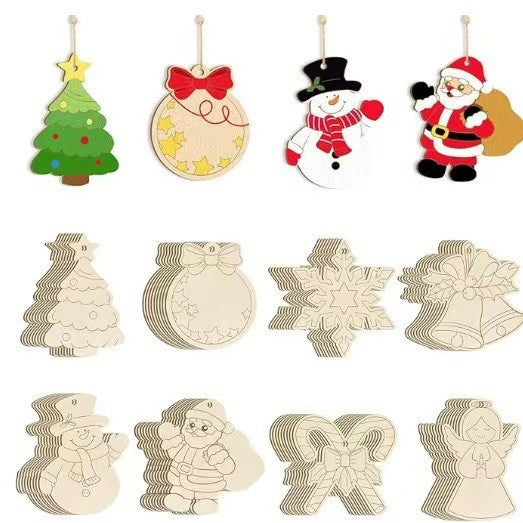 Wooden Snowman Christmas Ornaments, Rustic DIY Hanging Wood Slice Decorations for Party