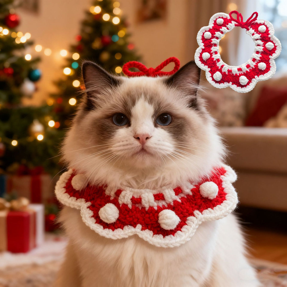 Christmas Knitted Pet Snood Scarf Bib Cat Dog Winter Warm Holiday Pet Accessories