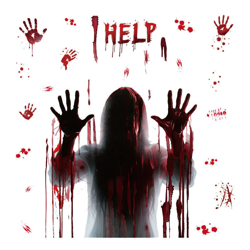 Halloween Bloody Handprint Window Clings, Scary Bathroom Haunted House Glass Decor