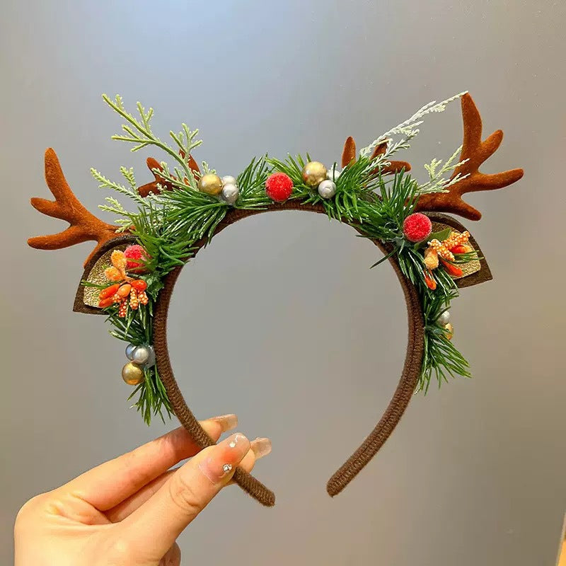 Reindeer Antler Headband for Girls, Santa Photo Prop Non Slip Christmas Hair Accessory