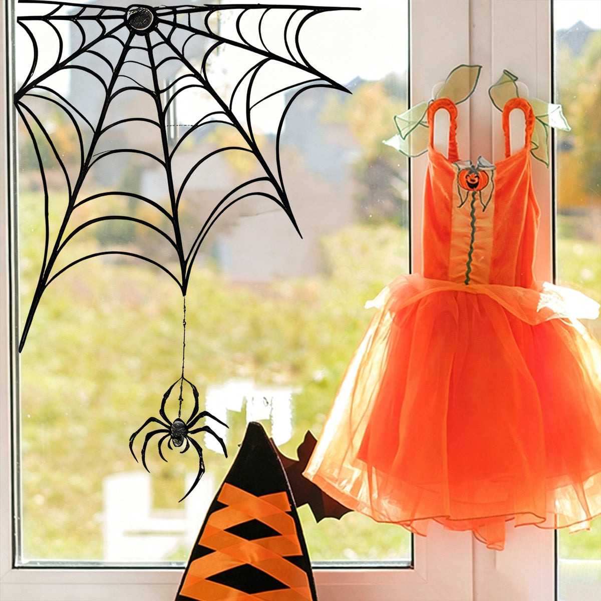 Halloween Spider And Black Cat Static Window Stickers, No Glue Removable Decorations For Bedroom Living Room Balcony Windows