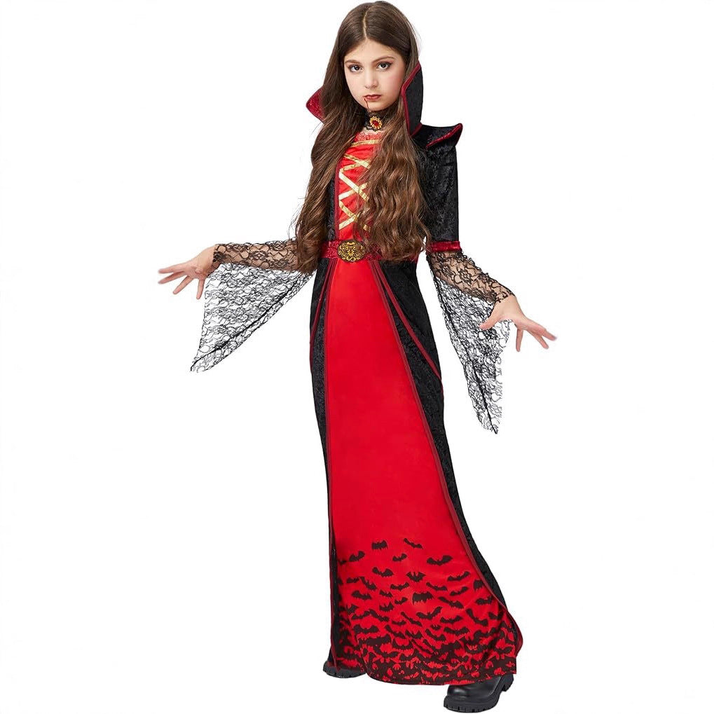 Halloween Girl Vampire Dress Costume, Kids Cosplay Party Outfit