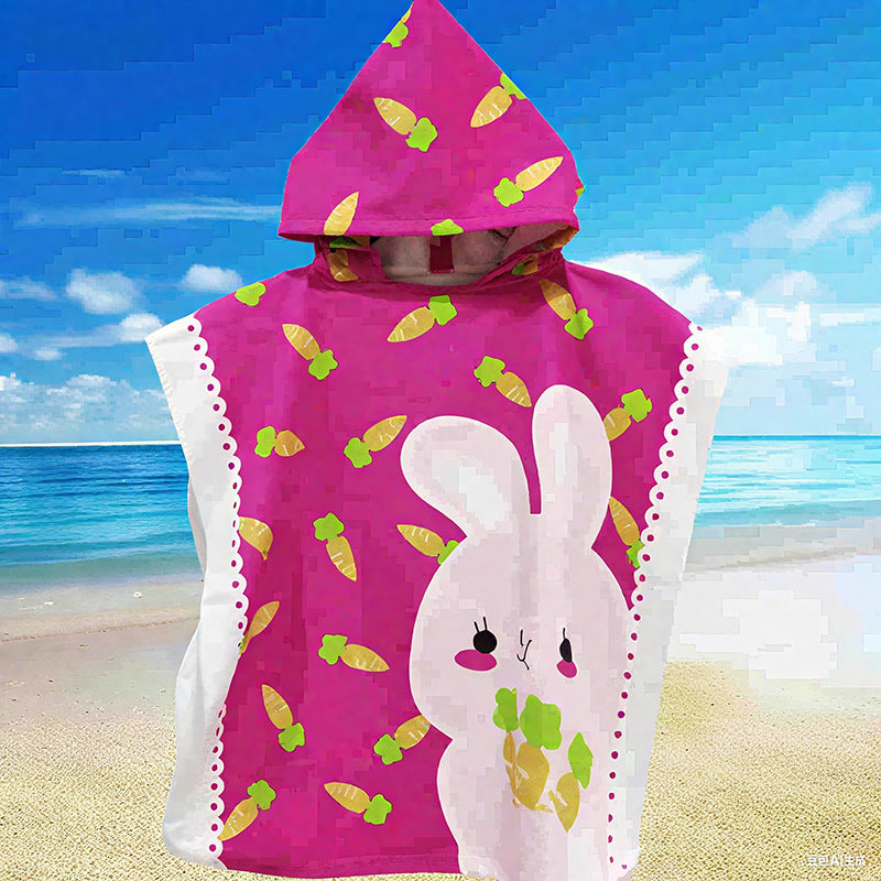 Kids Cartoon Print Hooded Towel Robe, Super Soft Microfiber Quick Dry Bathrobe Wrap