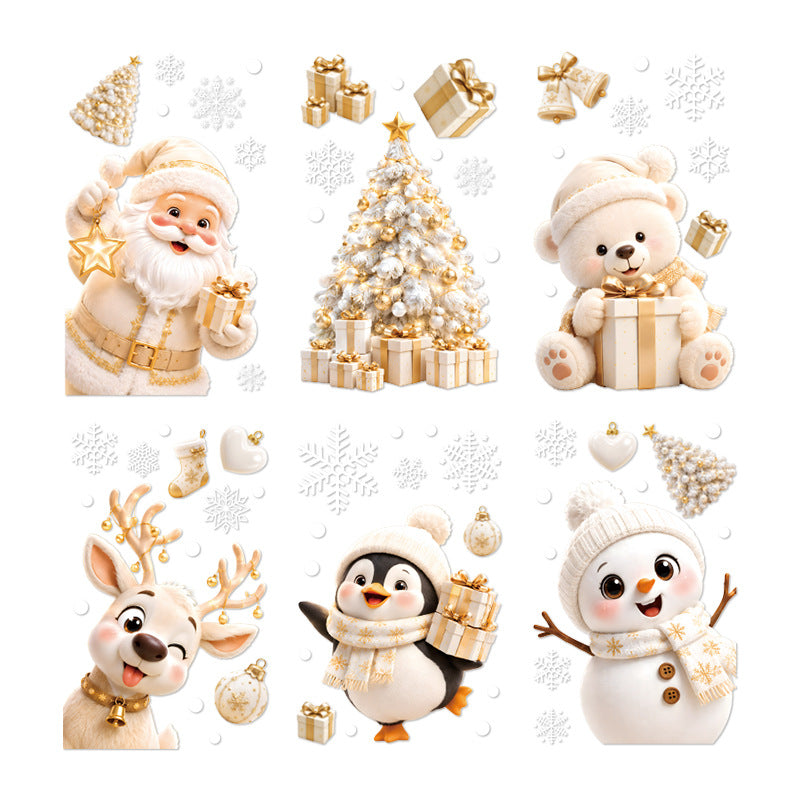 Christmas Window Clings Santa Snowflake Static Sticker Double Sided Removable Glass Decor