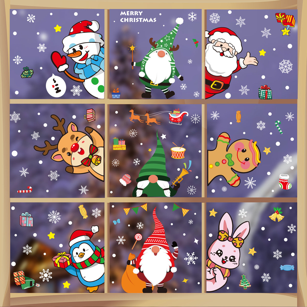Santa Reindeer Snowman Christmas Window Stickers, Snowflake Ball Static Cling Glass Decor