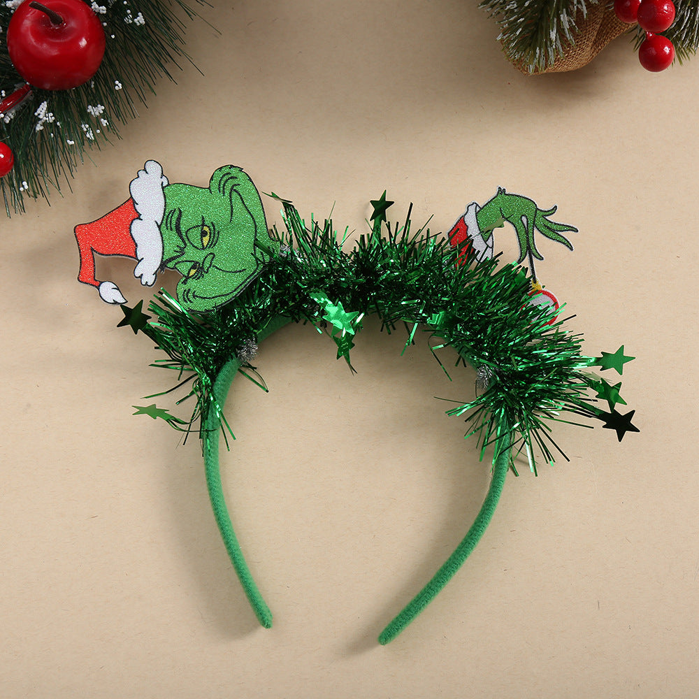 Fuzzy Green Monster Christmas Headband Cartoon Funny Hair Accessory for Kids Adults