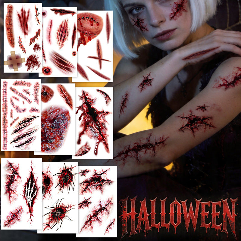 Halloween Skull Grim Reaper Temporary Tattoos, Scythe Blood Scar Bat Tombstone Tattoo Stickers