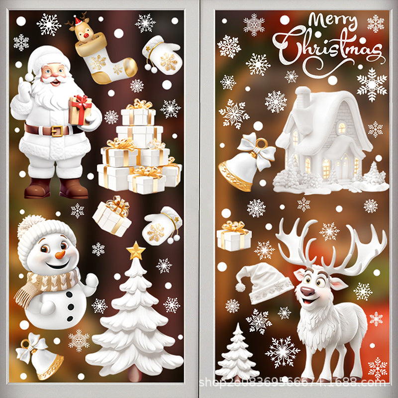 3D Christmas Static Window Stickers, Santa Reindeer Snowman Holiday Clings
