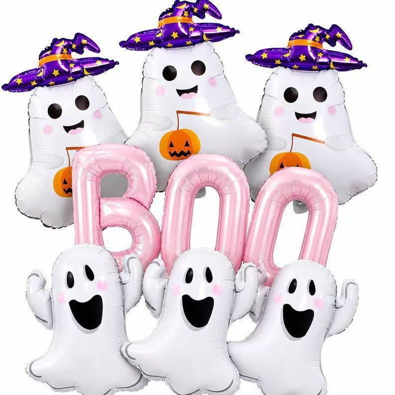 Halloween Foil Balloon Set, Pumpkin Ghost Bat Aluminum Balloons For Party Decorations