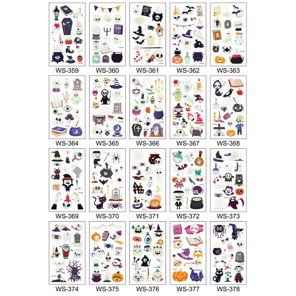 Halloween Glow in the Dark Temporary Tattoo Stickers, Cartoon Face Body Art for Kids