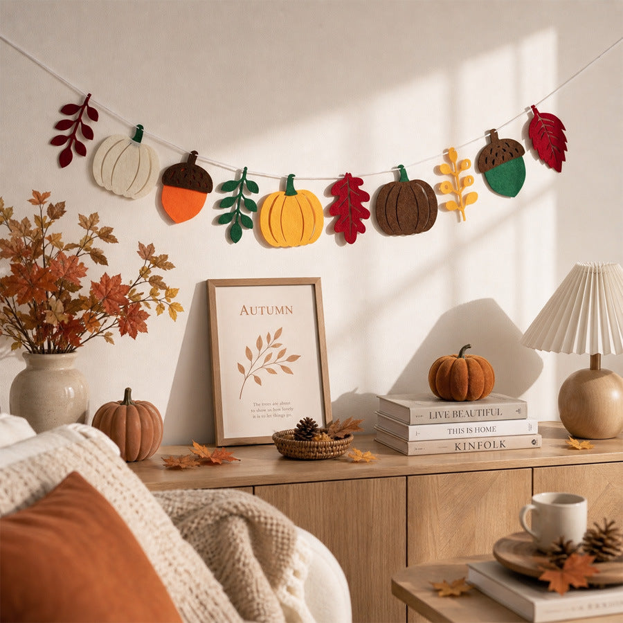 Fall Pumpkin Leaf Bunting Harvest Festival Thanksgiving Banner Mantel Home Party Decor