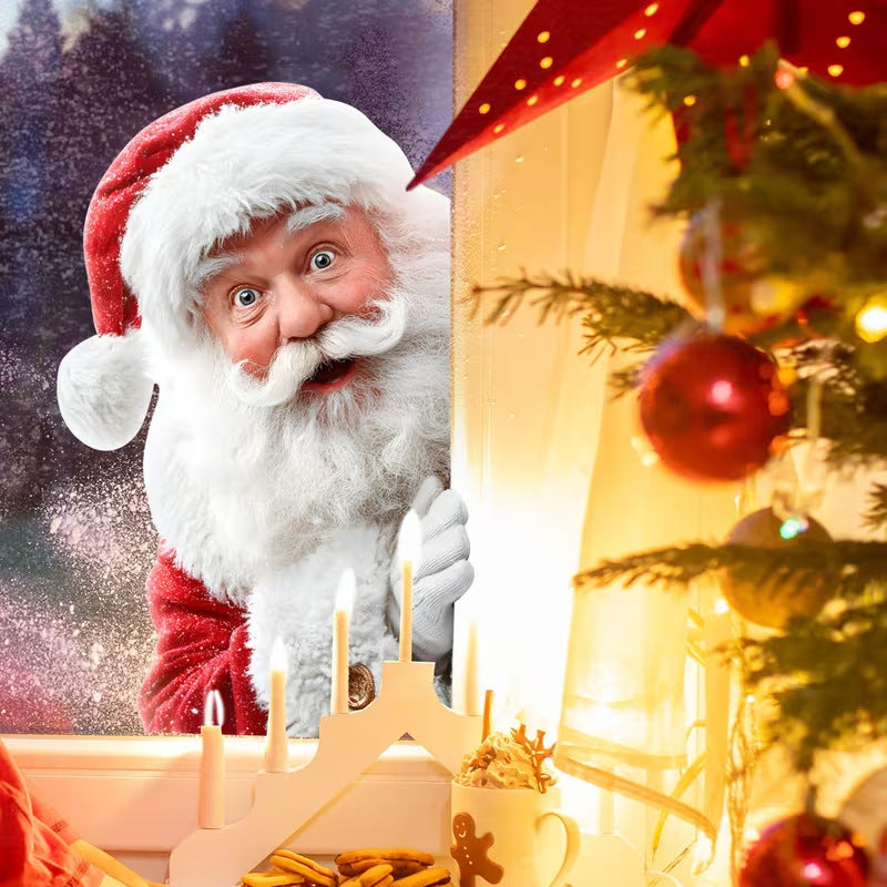 Double Sided Santa Christmas Window Stickers, Holiday Glass Decals for Living Room Decor