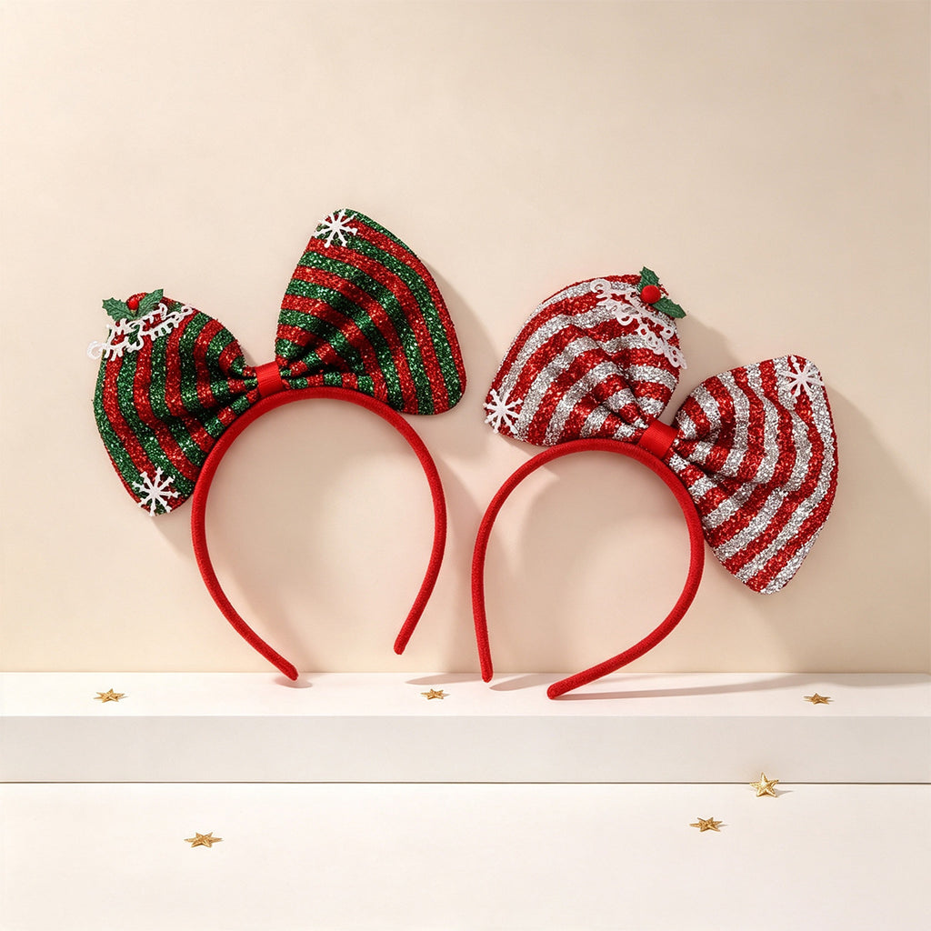 Christmas Big Bow Headband, Festive Satin Hair Hoop for Adults and Kids Holiday Party Costume