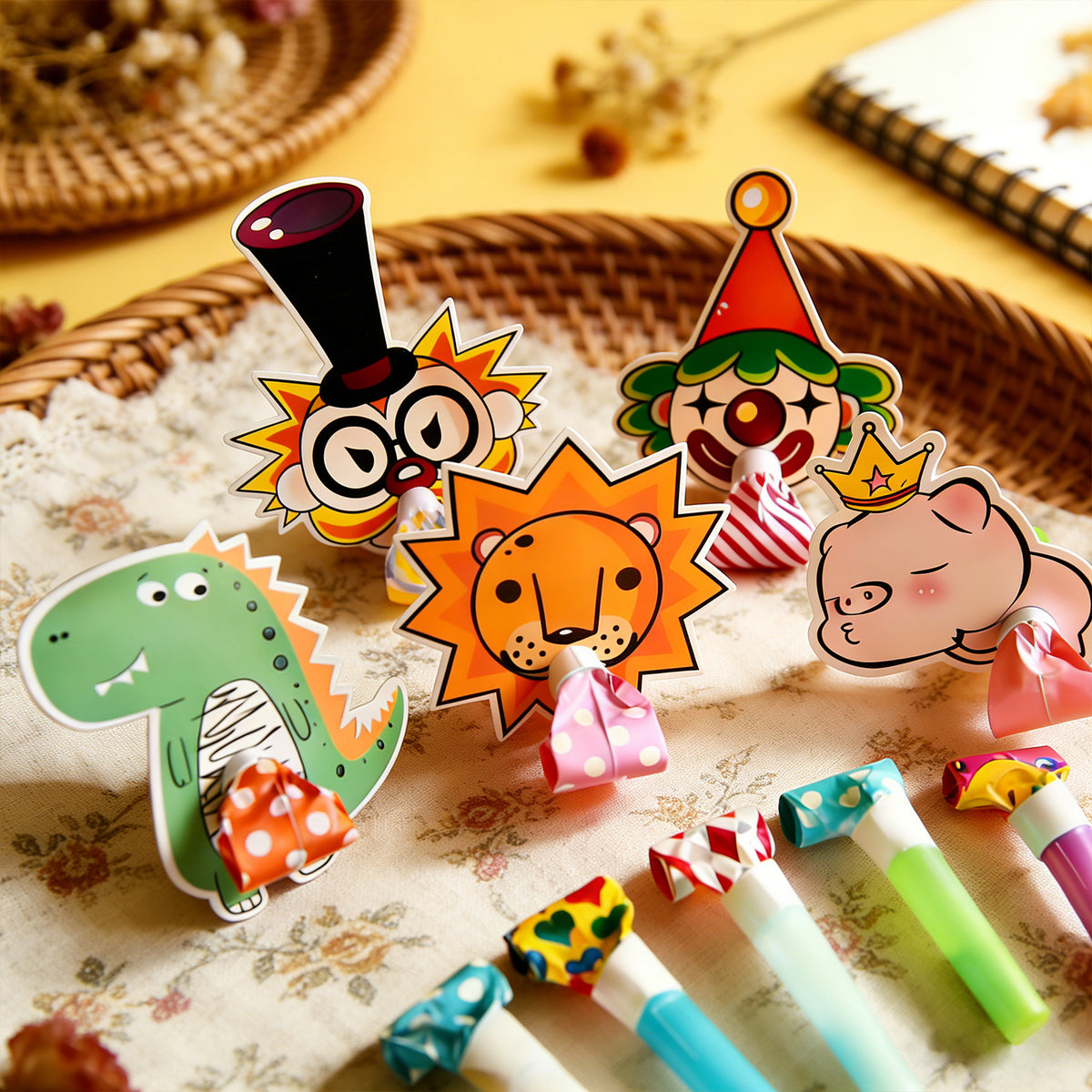 Kids Birthday Party Cartoon Blowouts, Clown Whistle Roll Up Horns For Cheering Party Favors