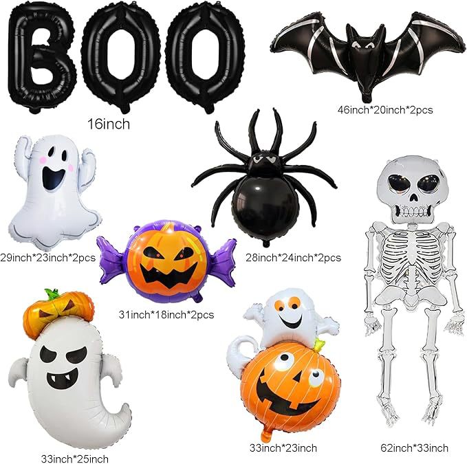 Halloween Themed Foil Balloon Set, Pumpkin Bat Skeleton Aluminum Balloons For Party Decorations