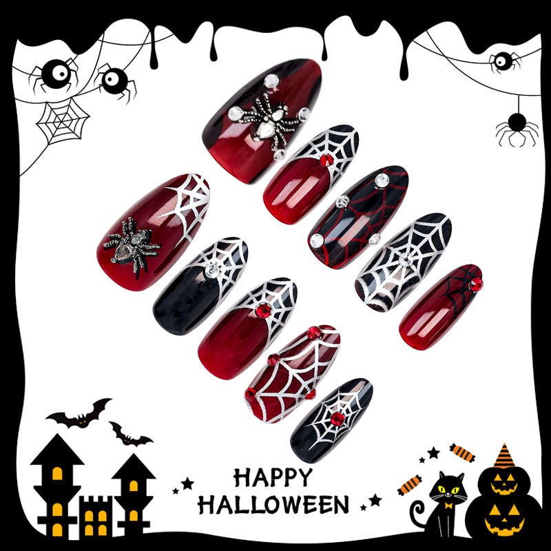 30 Pcs Almond Shaped Halloween Spider Web Press On Nails, Sweet Cool Girl Style