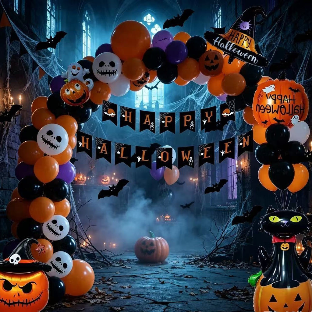 Halloween Arch Pumpkin Theme Balloon Set, Witch Hat Foil Balloons