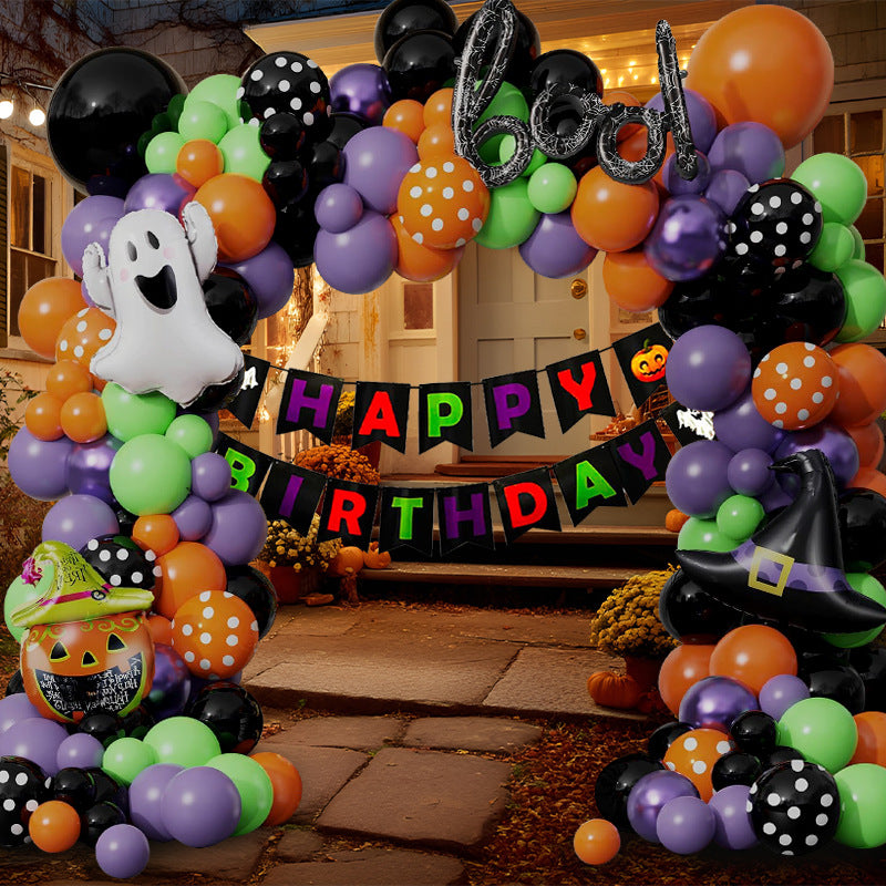 Halloween Balloon Garland Kit, Ghost Witch Hat Pumpkin Head Foil Balloons