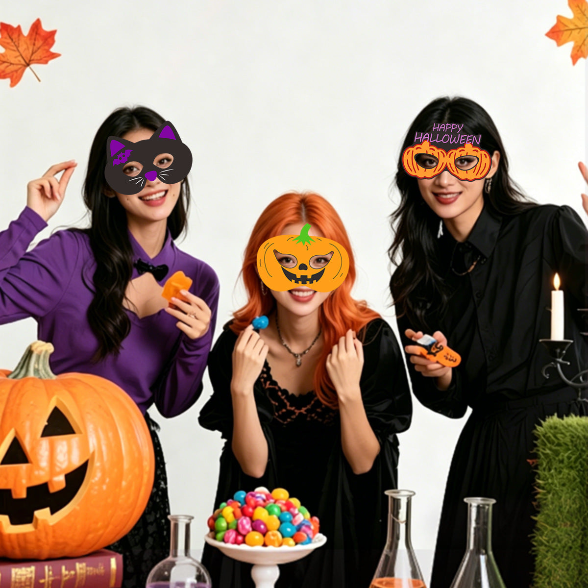 Halloween DIY Pumpkin And Vampire Cartoon Masks, Party Photo Props For Dress Up Costumes