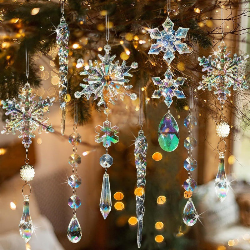 18 Pack Crystal Acrylic Christmas Ornaments, Snowflake and Icicle Hanging Tree Decorations