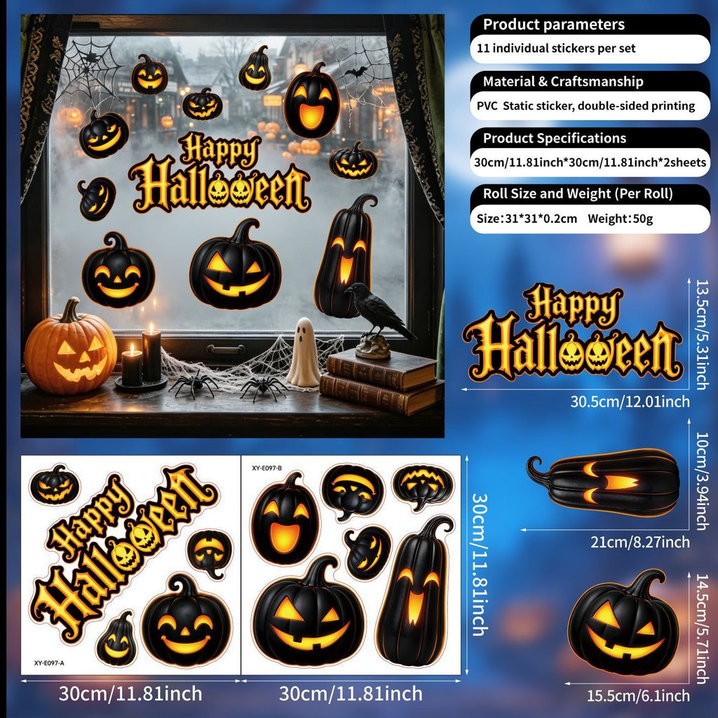 Cartoon Jack O Lantern Static Cling Sticker, Removable Halloween Window Decal For Home And Storefront
