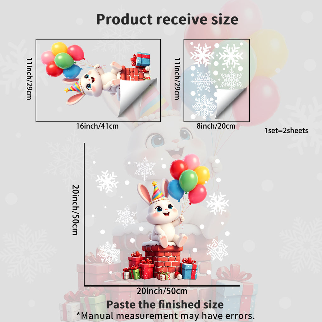 Cartoon Christmas Pet Static Glass Stickers, Reindeer Balloon Window Decals For Home Floor To Ceiling Windows
