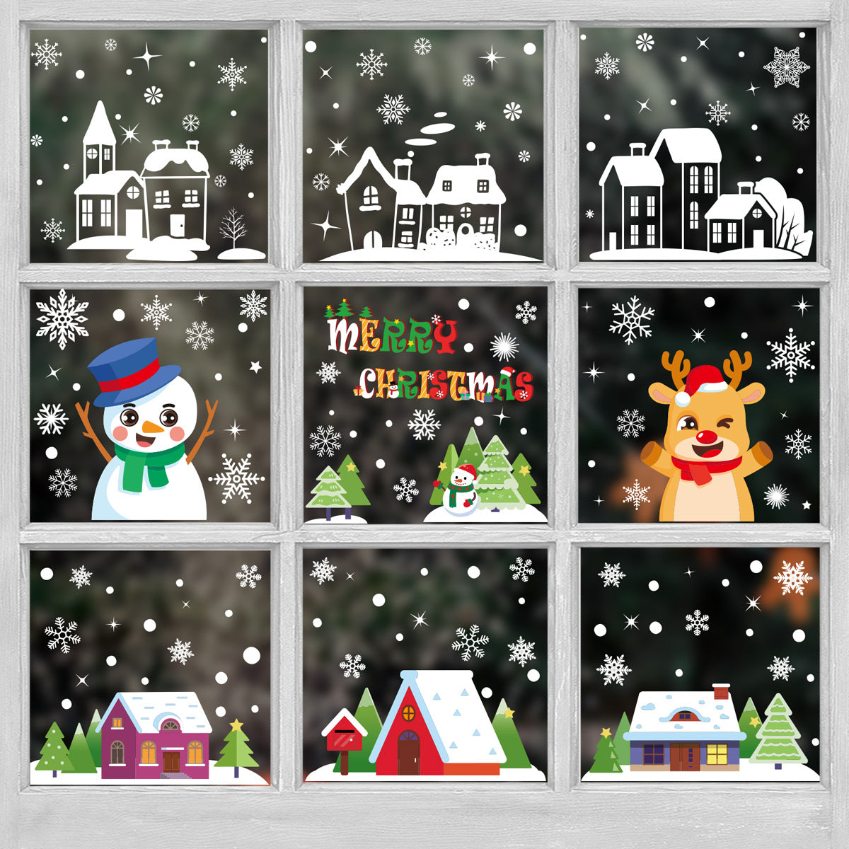 Santa Reindeer Snowman Christmas Window Stickers, Snowflake Ball Static Cling Glass Decor