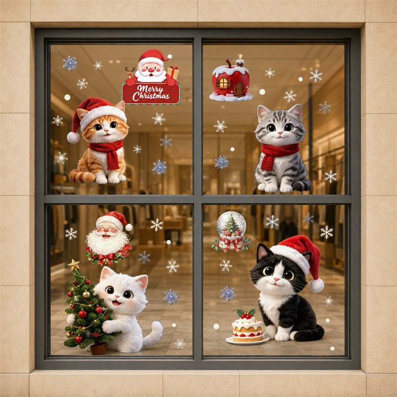 Cute Christmas Cat Static Glass Sticker, No Glue Holiday Window Decal For Pet Lovers
