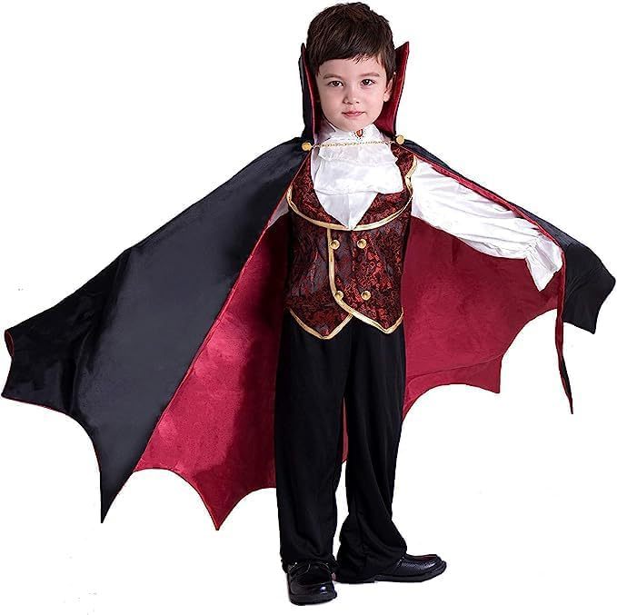 Kids Halloween Vampire Count Costume, Boys Cape Cloak For Role Play Spooky Dress Up