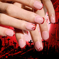 Halloween Long Coffin Press On Nails, White French Blood Drip False Nails Removable