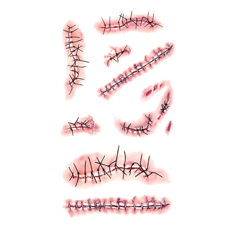 Halloween Wound Scar Temporary Tattoos Face Injury Cut Blood Sticker Waterproof Horror Makeup
