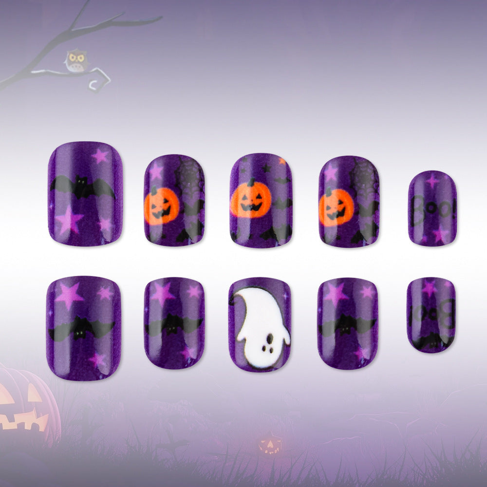 Halloween Press On Nails 24 Pcs, Ghost Spider Web Pumpkin Pattern Sweet Cool False Nails