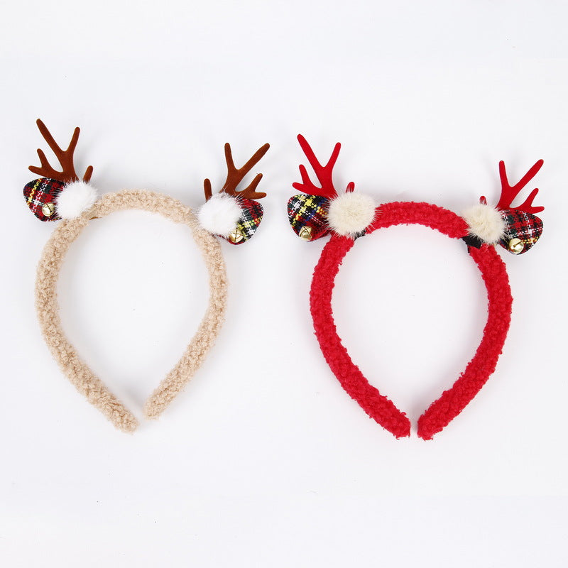 Flocked Reindeer Antler Headband, Christmas Plush Hair Hoop for Adults and Kids Holiday Decor