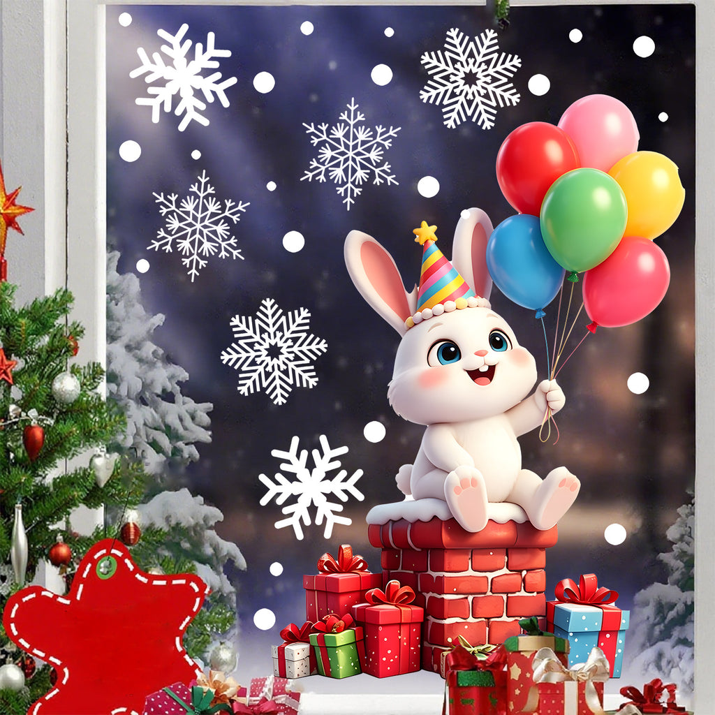 Cartoon Christmas Pet Static Glass Stickers, Reindeer Balloon Window Decals For Home Floor To Ceiling Windows