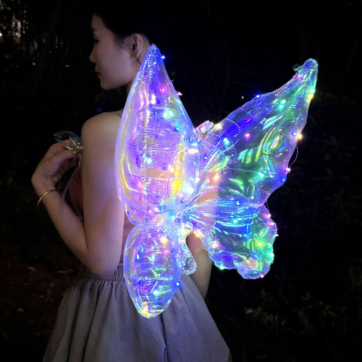 Glowing Butterfly Wing Balloon Kids Back Accessory Light Up Transparent Colorful Party Gift
